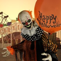 Haunted Hill Farm 65" Animated Evil Clown with Lights and Sound