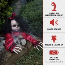 Haunted Hill Farm 43" Crawling Animatronic Haunted Doll with Lights & Sound