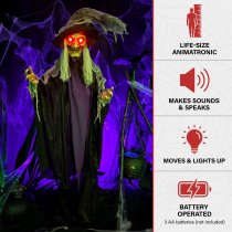 Haunted Hill Farm 75" Animated Standing Witch with Lights and Sound