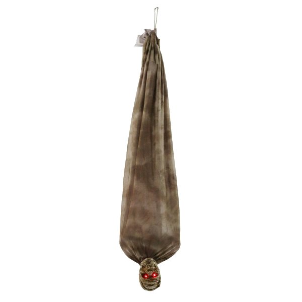 Haunted Hill Farm 5 ft Hanging Upside-Down Mummy Animatronic with Lights and Sound