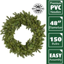 Fraser Hill Farm 48-inch Grandland Artificial Christmas Wreath, with Clear LED Lights - Green