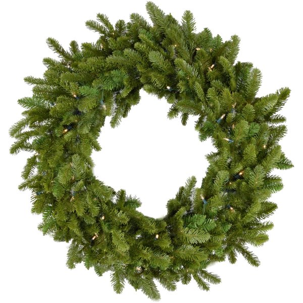 Fraser Hill Farm 48-inch Grandland Artificial Christmas Wreath, with Clear LED Lights - Green