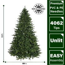 Fraser Hill Farm 7.5 Ft. Oregon Pine Artificial Christmas Tree, No Lights - Green
