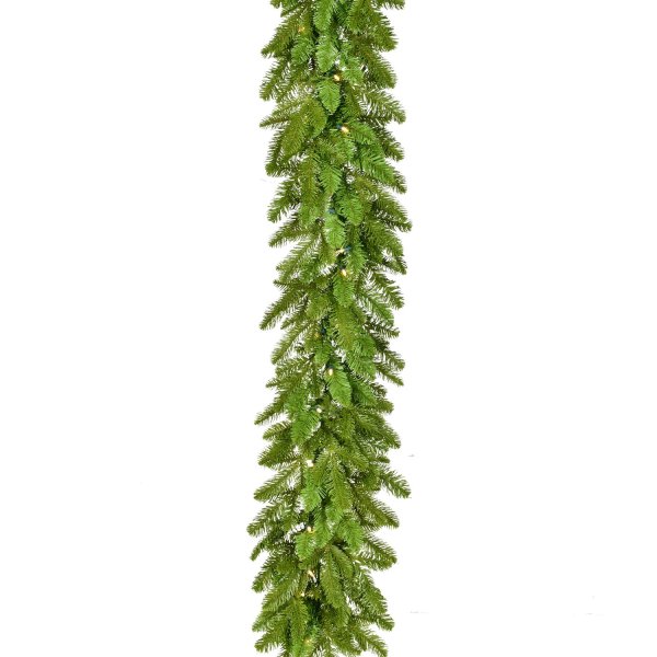 Fraser Hill Farm 9 ft Grandland Artificial Christmas Garland with Warm White LED Lights - Green