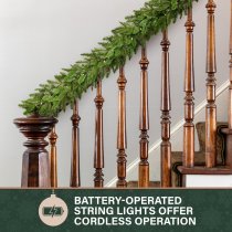 Fraser Hill Farm 9 ft Grandland Artificial Christmas Garland with Warm White LED Lights - Green
