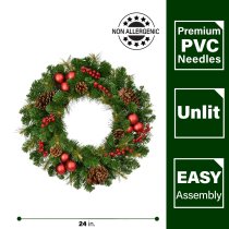 Fraser Hill Farm 24-inch Joyful Artificial Christmas Wreath - Green